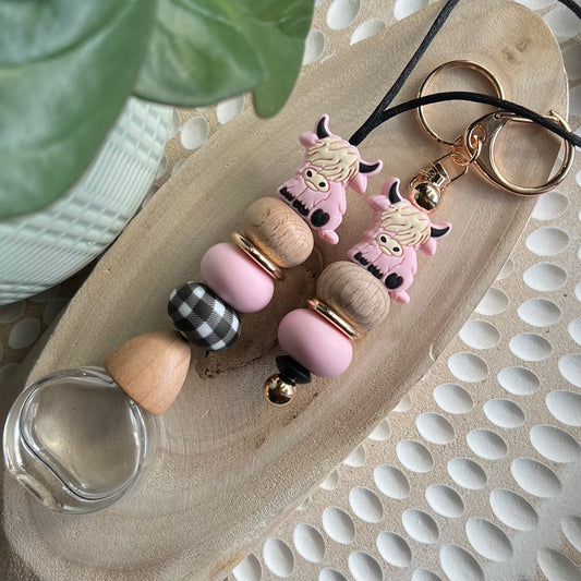 Pink Cow Car Diffuser and Keyring Set