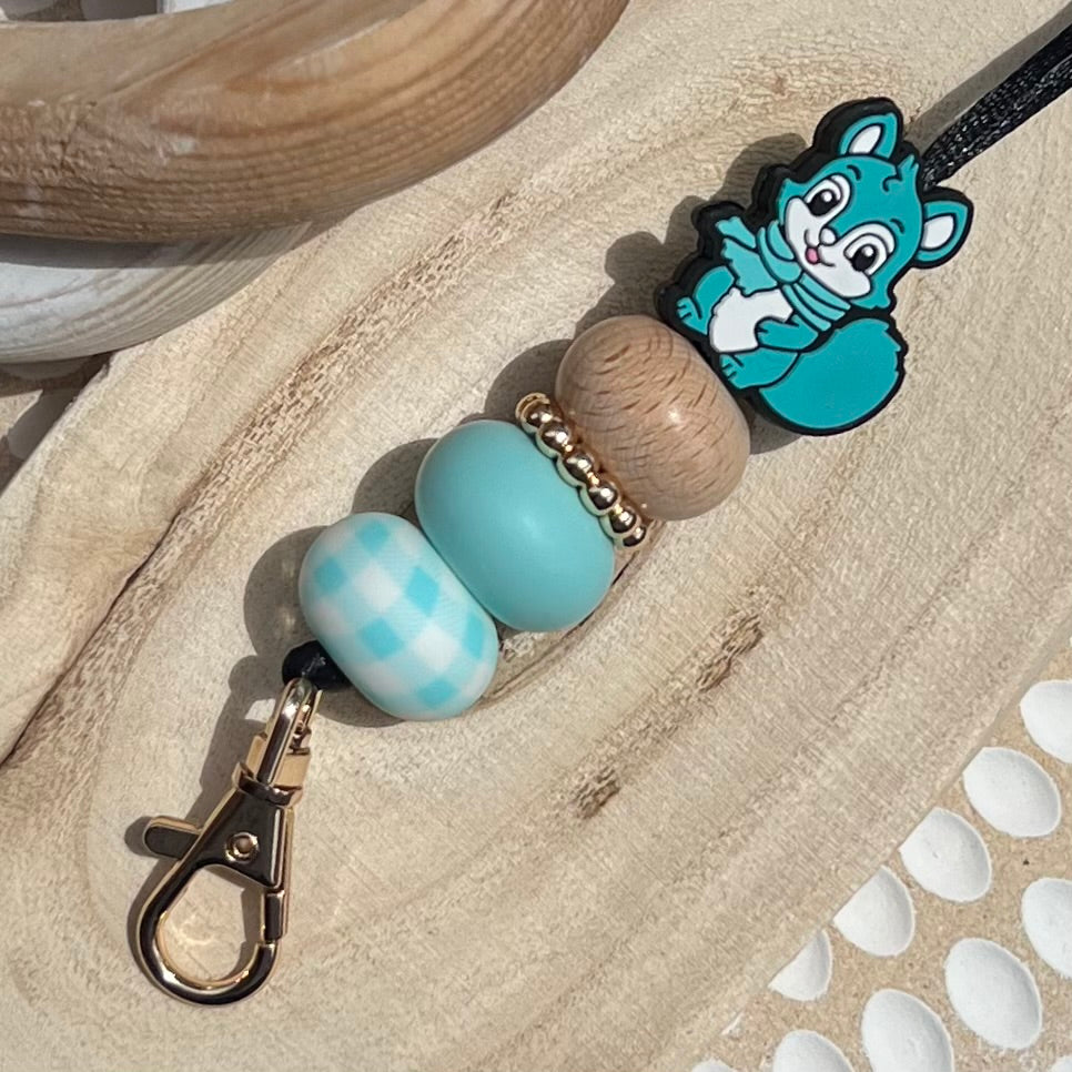 Squirrel Aqua Gingham Lanyard