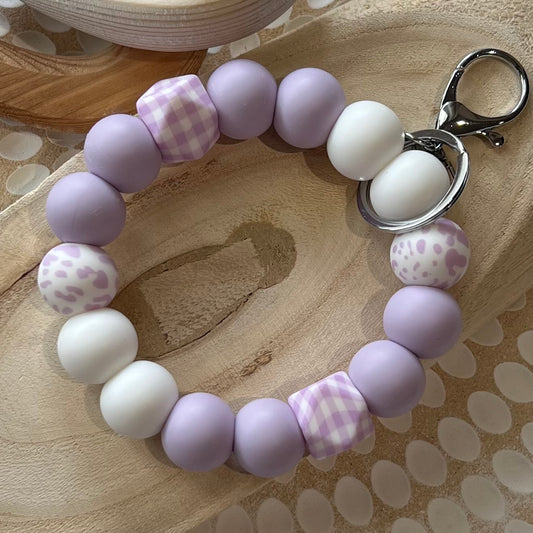 Lilac Cow & Gingham Wristlet Keyring