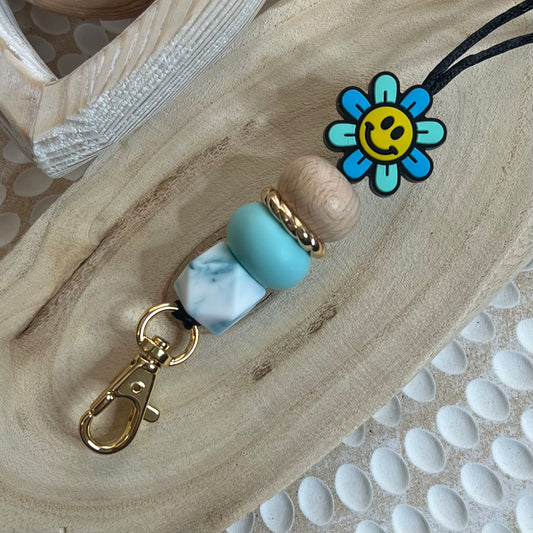 Blue Flower Smiley Lanyard